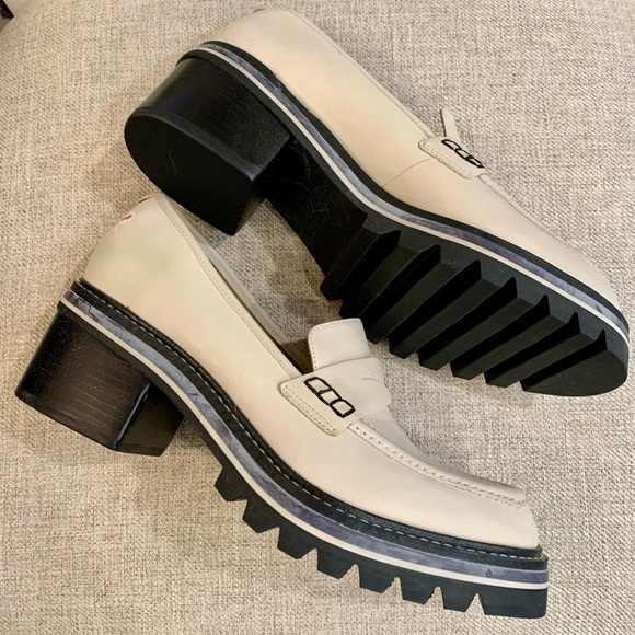 BNWOB Bernardo Bone Chunky Heeled Leather Loafers - Picture 1 of 7